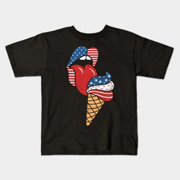 Patriotic American Flag Lips and Summer Stars & Stripes Ice Cream Kids T-Shirt by TwistedCharm